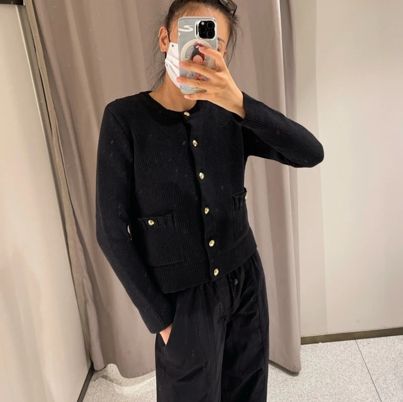 NWT Zara Knit Cardigan With Gold Button - Picture 12 of 16
